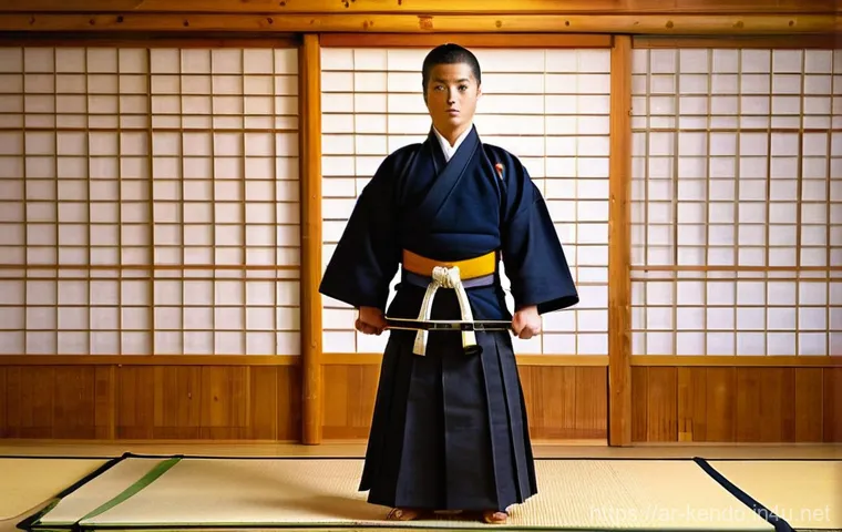 검도와 체형 교정 - Image Prompt 1: The Foundation of Kendo Posture**