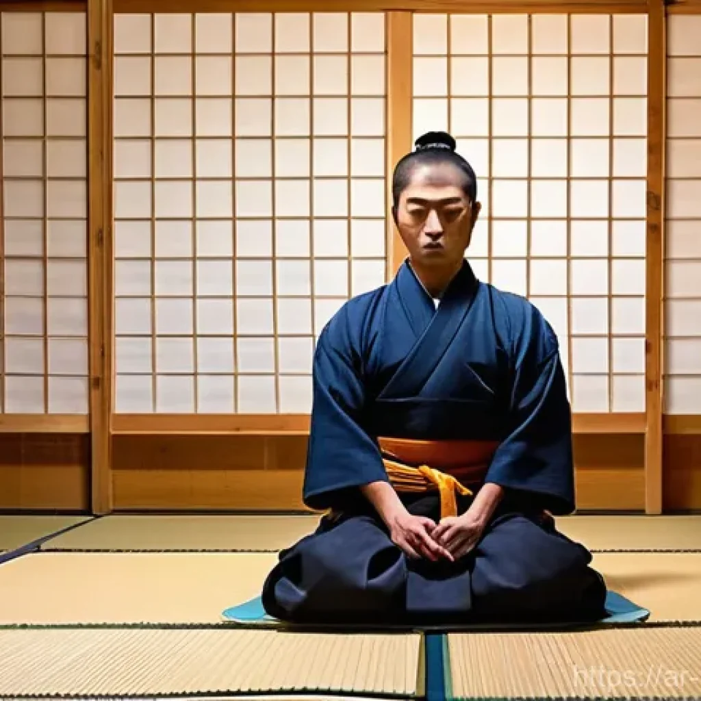 검도 선수 경기 준비 - **Mental Fortitude and Pre-Match Meditation in a Traditional Dojo Setting**
A Kendo practitioner...