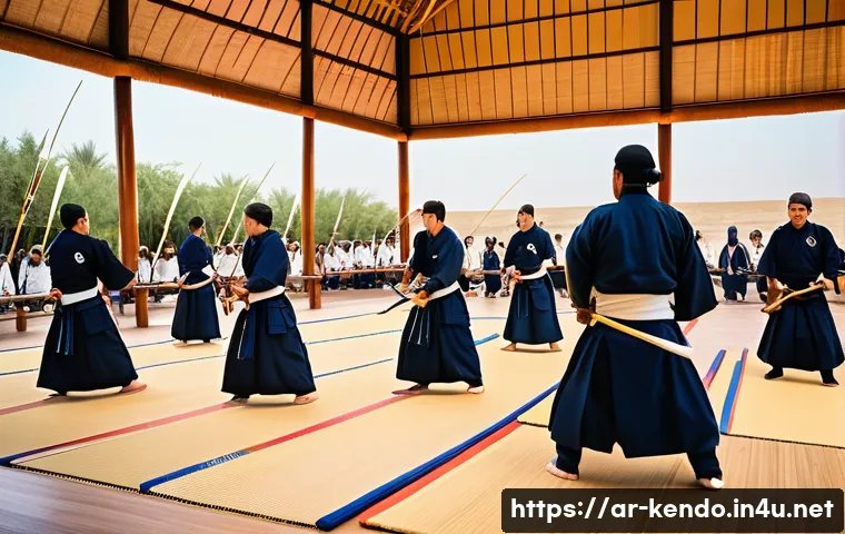 검도 행사 및 이벤트 - A vibrant summer Kendo festival scene in Riyadh, Saudi Arabia, featuring a diverse group of particip...
