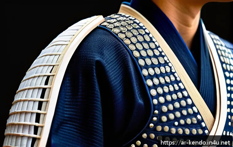 검도 호구 추천 브랜드 - A detailed close-up of modern kendo bogu (protective armor) showcasing advanced composite fibers and...